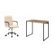 Conjunto de Mesa Studio Carvalho com Cadeira de Escritório Secretária Giratória Fitz Bege