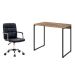 Conjunto de Mesa Studio Carvalho com Cadeira de Escritório Secretária Giratória Fitz Preta
