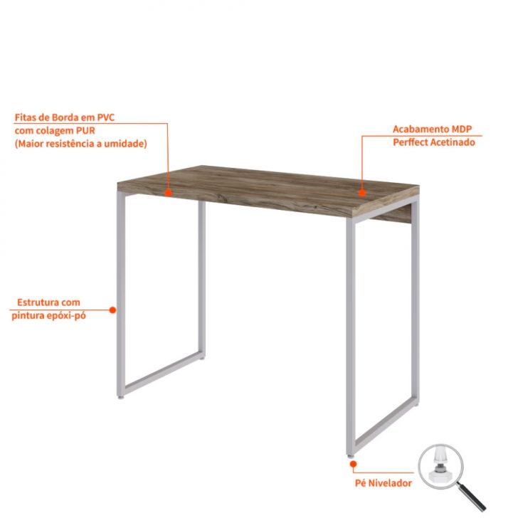 Conjunto de Mesa Studio Carvalho e Branca com Cadeira de Escritório Diretor Giratória Antonella Branca