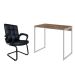 Conjunto de Mesa Studio Carvalho e Branca com Cadeira de Escritório Interlocutor Fixa Charles Preta