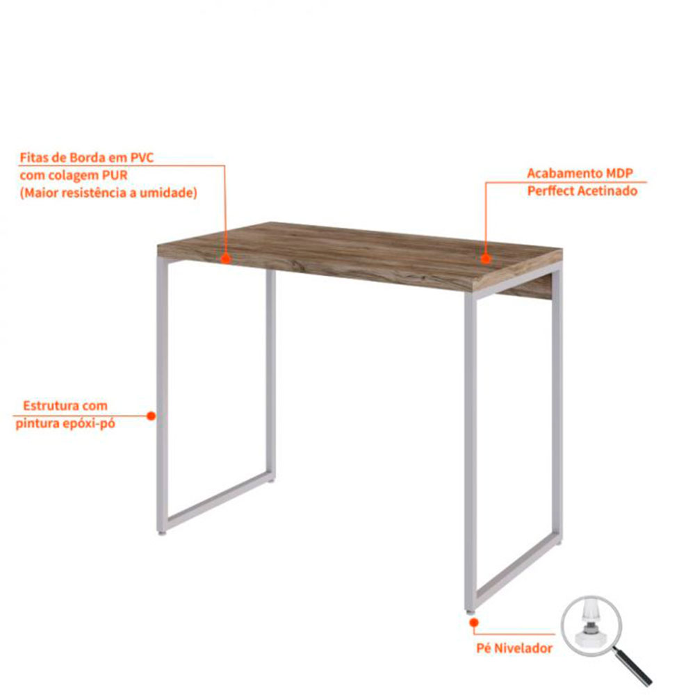 Conjunto de Mesa Studio Carvalho e Branca com Cadeira de Escritório Secretária Giratória Fitz Bege