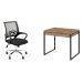 Conjunto de Mesa Studio Kuadra 2 GV Carvalho com Cadeira de Escritório Secretária Giratória New Java Preta