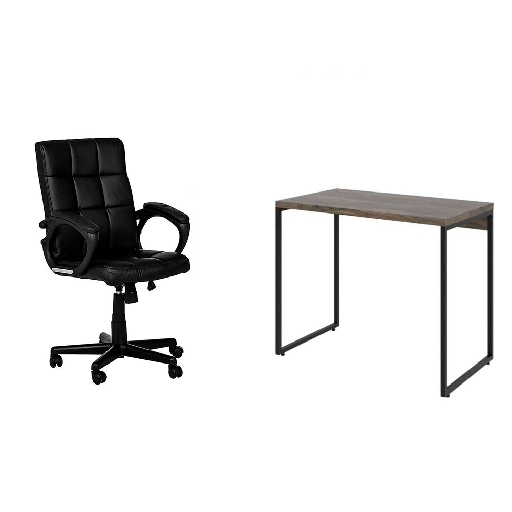 Conjunto de Mesa Studio Marrom Escuro com Cadeira de Escritório Diretor Giratória Charles Preta