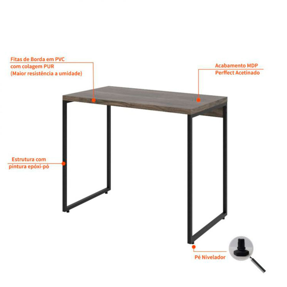 Conjunto de Mesa Studio Marrom Escuro com Cadeira de Escritório Diretor Giratória Charles Preta