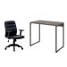 Conjunto de Mesa Studio Marrom Escuro com Cadeira de Escritório Diretor Giratória Fitz com Braços Ajustáveis Preta