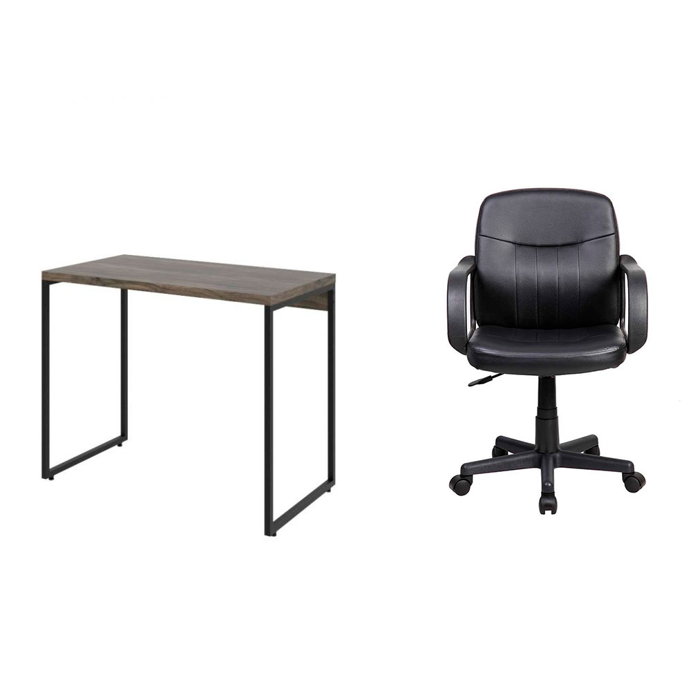 Conjunto de Mesa Studio Marrom Escuro com Cadeira de Escritório Secretária Giratória Clean Preta