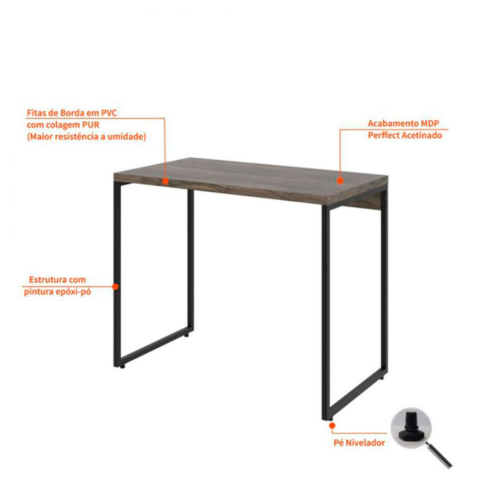 Conjunto de Mesa Studio Marrom Escuro com Cadeira de Escritório Secretária Giratória Clean Preta