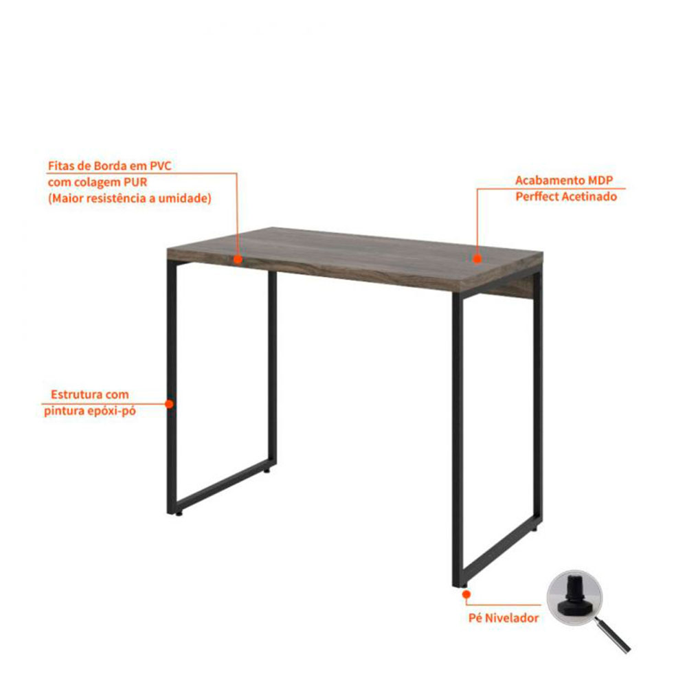 Conjunto de Mesa Studio Marrom Escuro com Cadeira de Escritório Secretária Giratória Fitz Bege