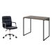 Conjunto de Mesa Studio Marrom Escuro com Cadeira de Escritório Secretária Giratória Fitz Preta