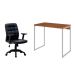 Conjunto de Mesa Studio Mel e Branca com Cadeira de Escritório Diretor Giratória Fitz com Braços Ajustáveis Preta