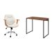 Conjunto de Mesa Studio Nogal com Cadeira de Escritório Diretor Giratória Antonella Branca