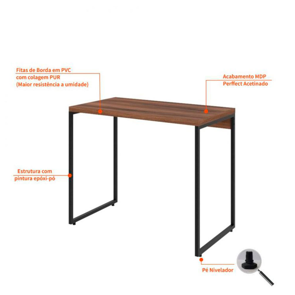 Conjunto de Mesa Studio Nogal com Cadeira de Escritório Diretor Giratória Charles Preta