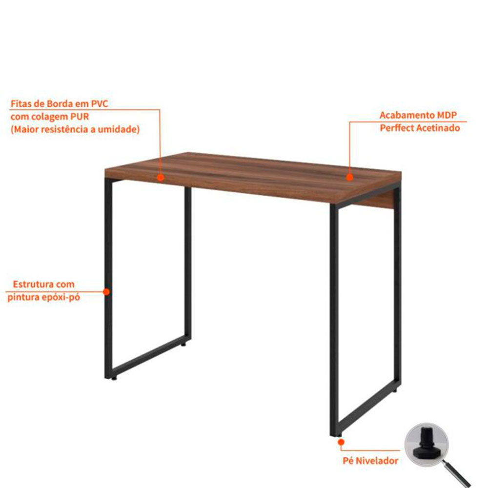 Conjunto de Mesa Studio Nogal com Cadeira de Escritório Secretária Giratória Clean Preta