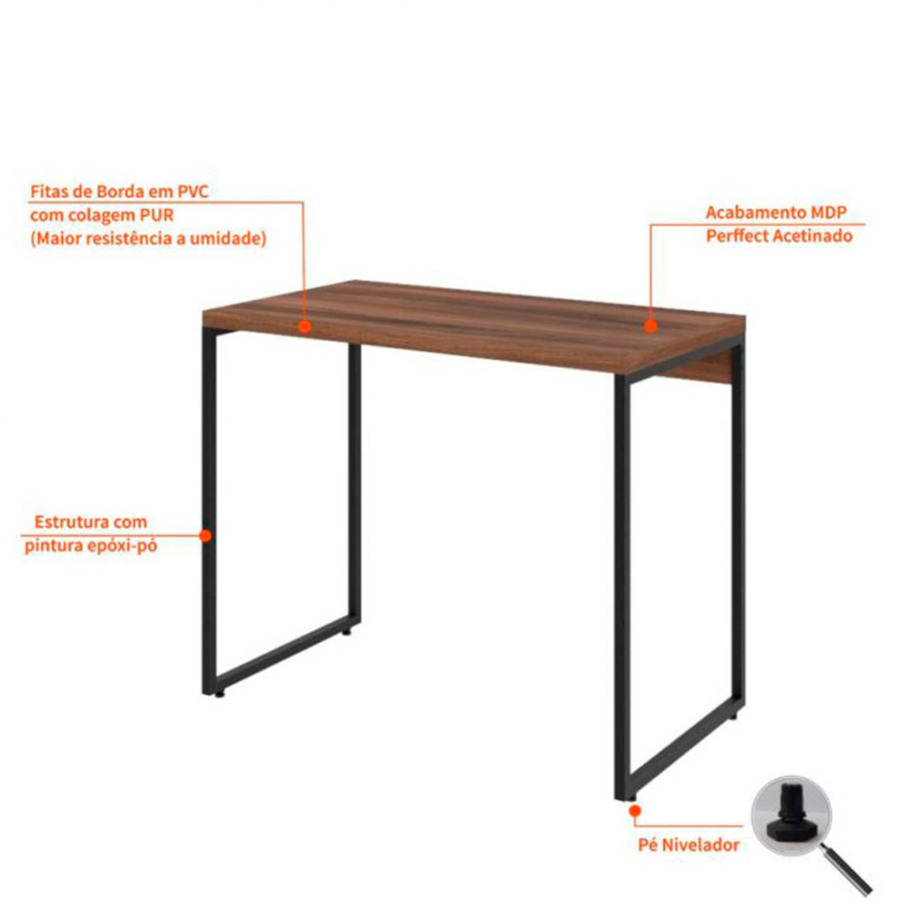 Conjunto de Mesa Studio Nogal com Cadeira de Escritório Secretária Giratória Fitz Bege