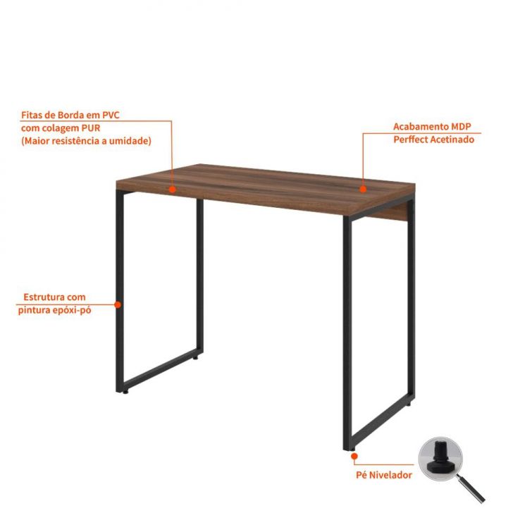 Conjunto de Mesa Studio Nogal com Cadeira de Escritório Secretária Giratória Fitz Branca