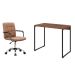 Conjunto de Mesa Studio Nogal com Cadeira de Escritório Secretária Giratória Fitz Marrom