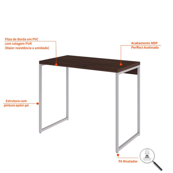 Conjunto de Mesa Studio Nogal e Branca com Cadeira de Escritório Secretária Giratória Fitz Marrom