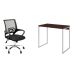 Conjunto de Mesa Studio Nogal e Branca com Cadeira de Escritório Secretária Giratória New Java Preta