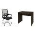 Conjunto de Mesa Studio Office Carvalho Dark com Cadeira de Escritório Secretária Giratória New Java Preta
