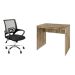 Conjunto de Mesa Studio Office Carvalho com Cadeira de Escritório Secretária Giratória New Java Preta