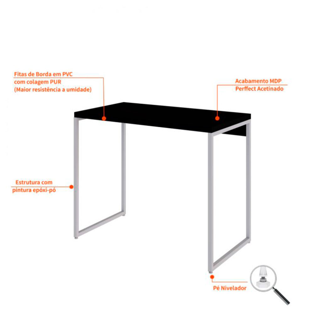 Conjunto de Mesa Studio Preta e Branca com Cadeira de Escritório Diretor Giratória Charles Preta