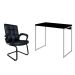 Conjunto de Mesa Studio Preta e Branca com Cadeira de Escritório Interlocutor Fixa Charles Preta
