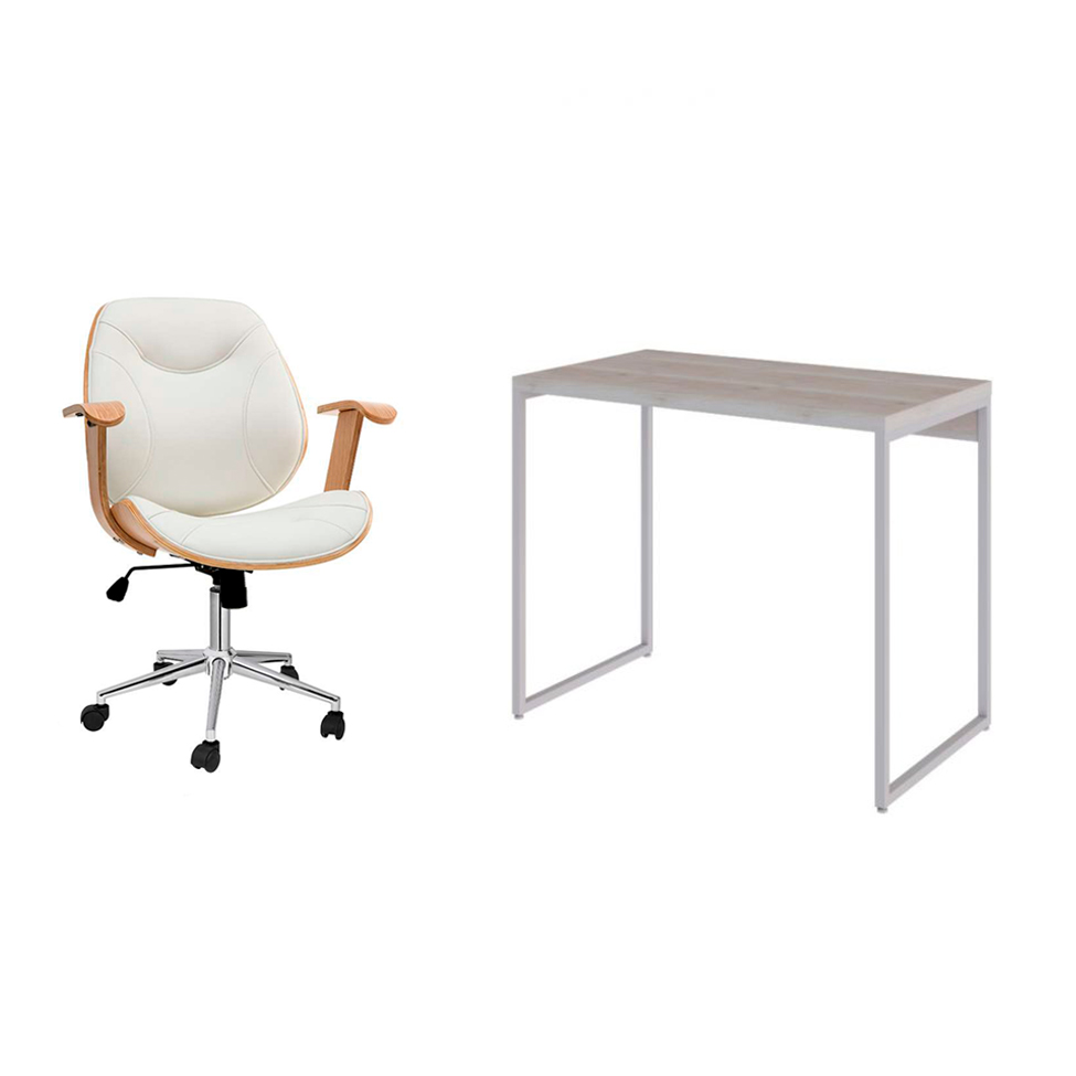 Conjunto de Mesa Studio Snow com Cadeira de Escritório Diretor Giratória Antonella Branca