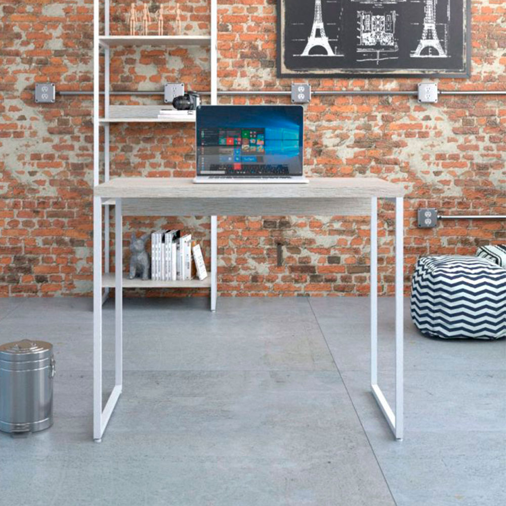 Conjunto de Mesa Studio Snow e Branca com Cadeira de Escritório Secretária Giratória Fitz Bege