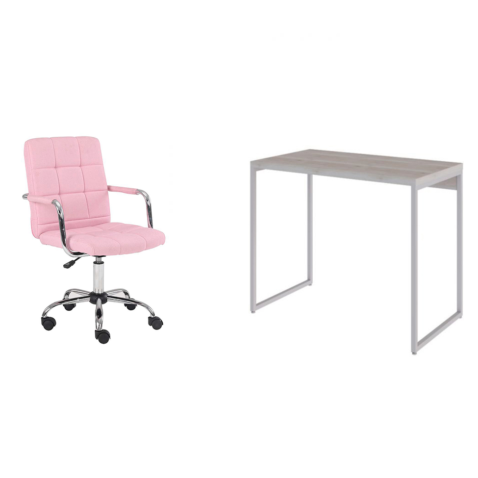 Conjunto de Mesa Studio Snow e Branca com Cadeira de Escritório Secretária Giratória Fitz Rosa
