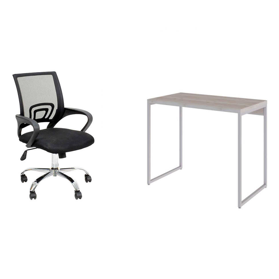 Conjunto de Mesa Studio Snow e Branca com Cadeira de Escritório Secretária Giratória New Java Preta