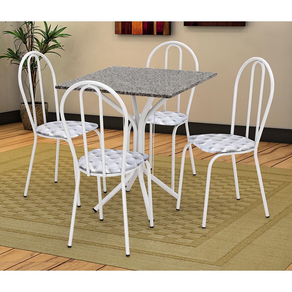 Conjunto de Mesa Thais com 4 Cadeiras Branca Capitonê