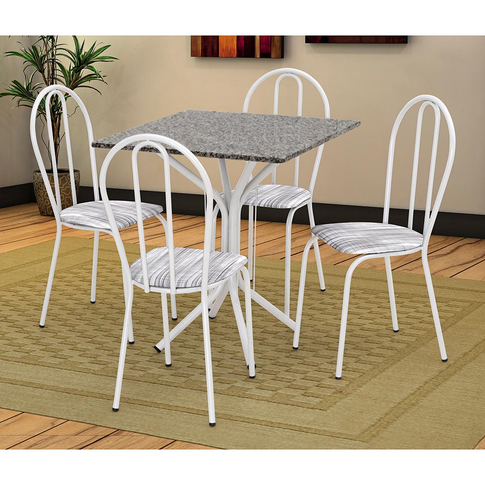 Conjunto de Mesa Thais com 4 Cadeiras Branca Linho