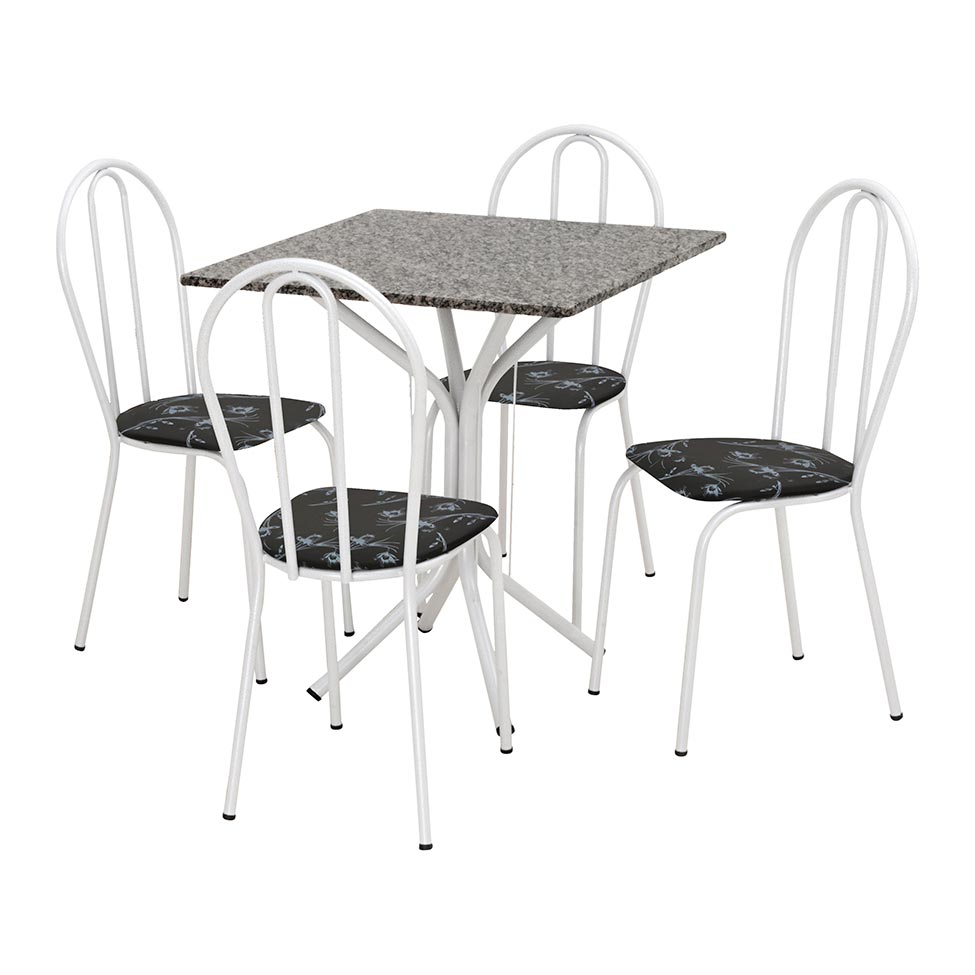 Conjunto de Mesa Thais com 4 Cadeiras Branca Preto Flor