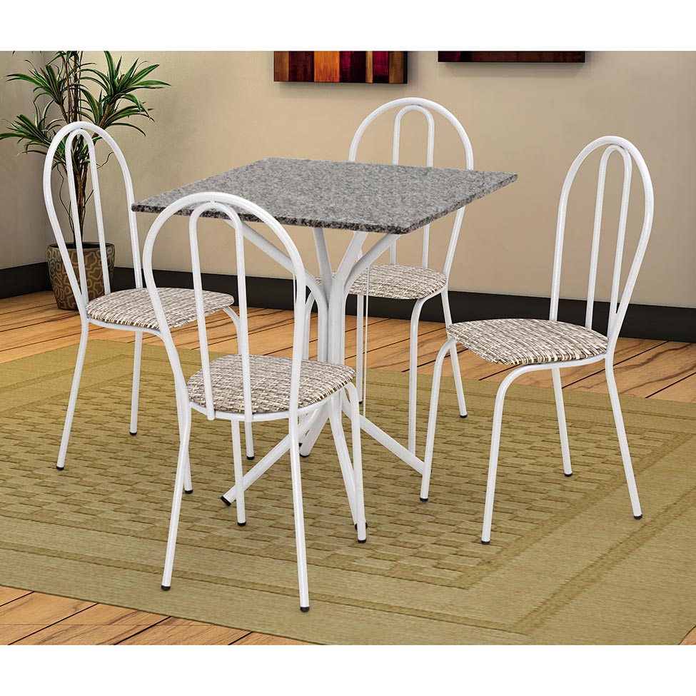 Conjunto de Mesa Thais com 4 Cadeiras Branca Rattan