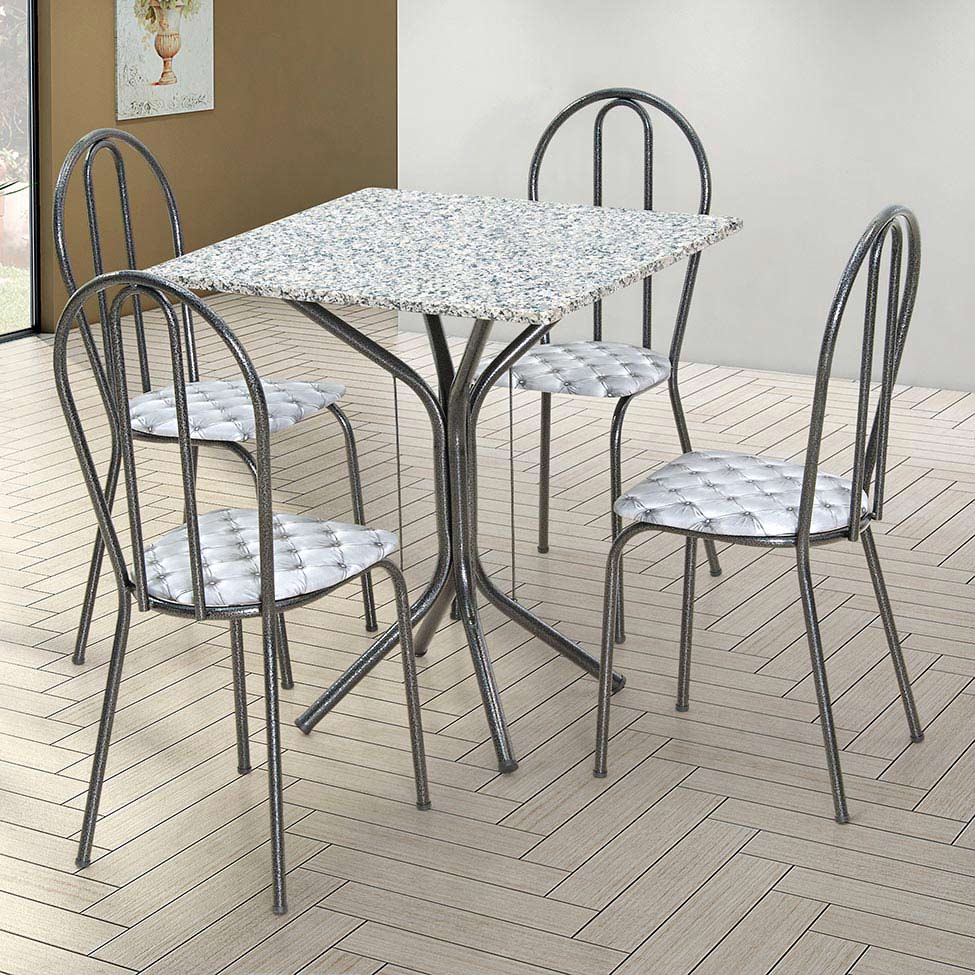 Conjunto de Mesa Thais com 4 Cadeiras Craqueado Preto Capitonê