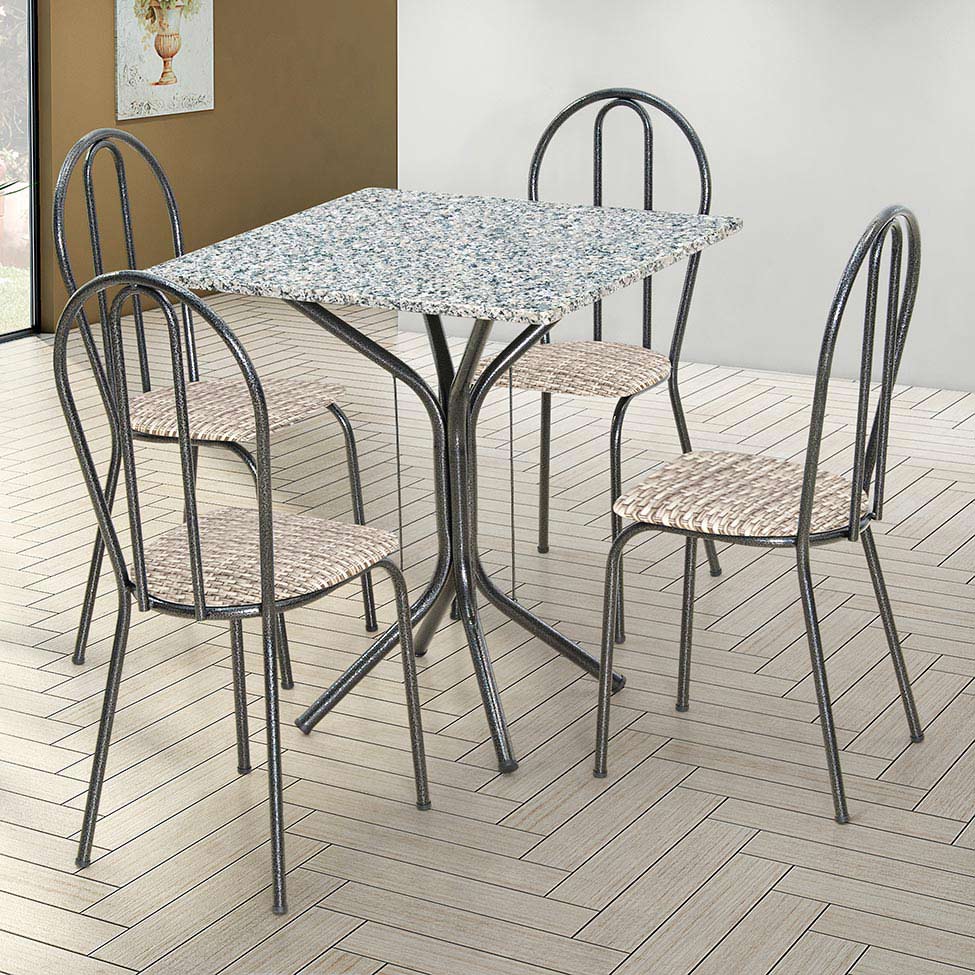 Conjunto de Mesa Thais com 4 Cadeiras Craqueado Preto Rattan