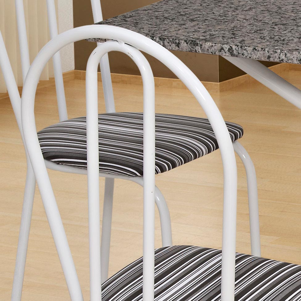 Conjunto de Mesa com 4 Cadeiras Thais Branco, Listrado Branco e Preto