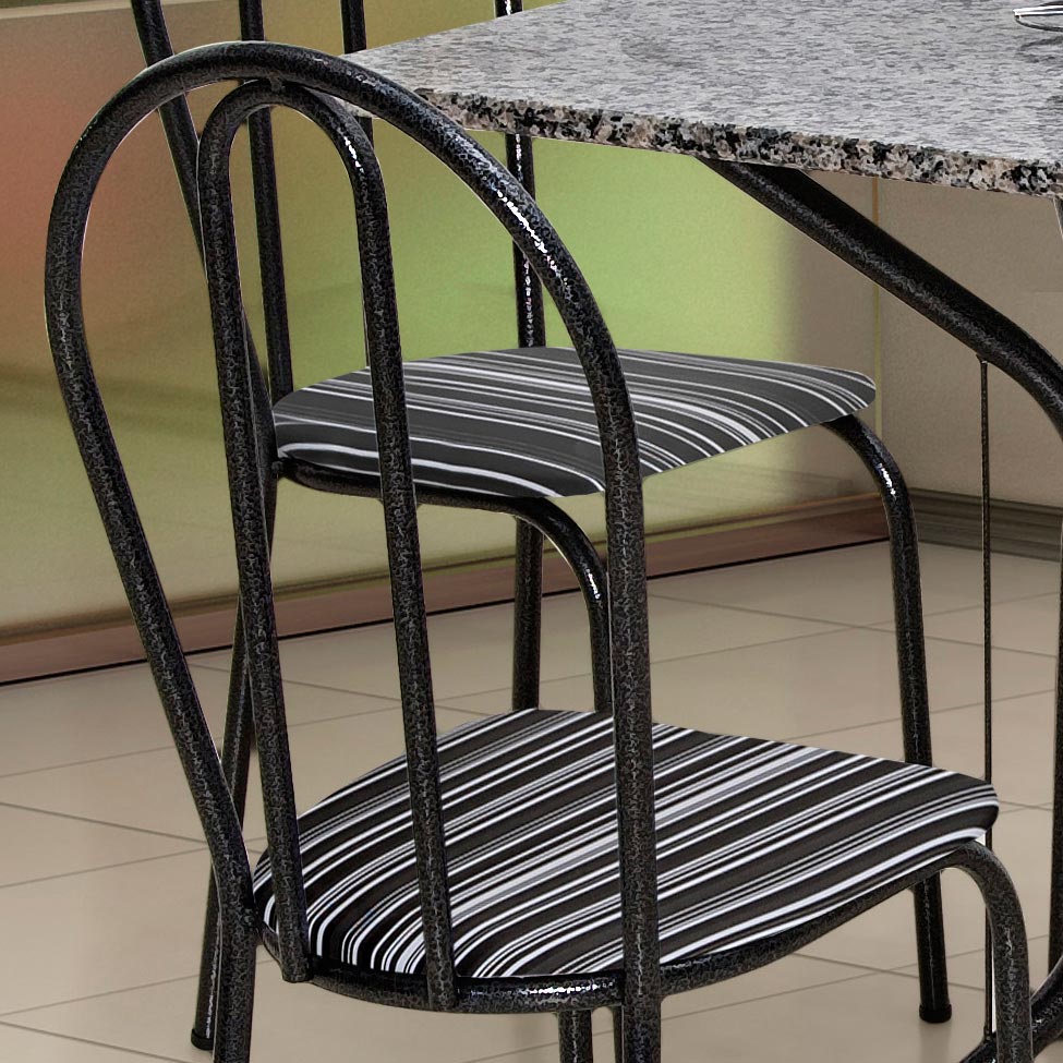 Conjunto de Mesa com 4 Cadeiras Thais Craqueado Preto Listrado Branco e Preto