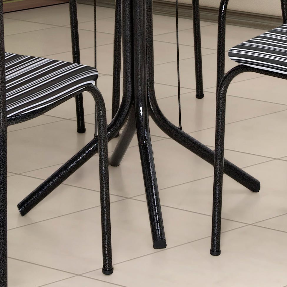 Conjunto de Mesa com 4 Cadeiras Thais Craqueado Preto Listrado Branco e Preto