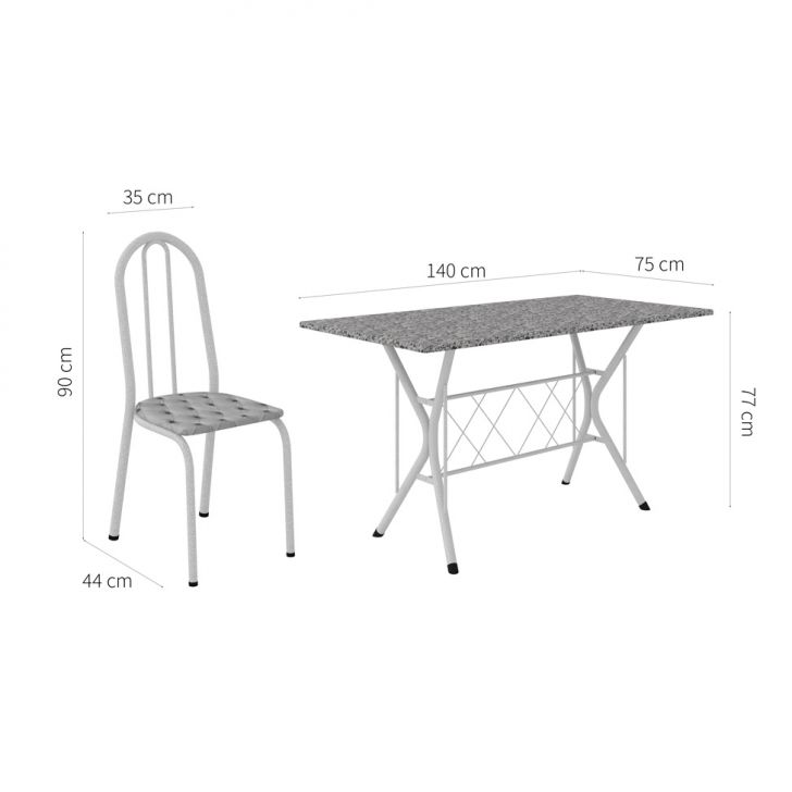 Conjunto de Mesa com 6 Cadeiras Bruna Cinza e Estampa Capitonê