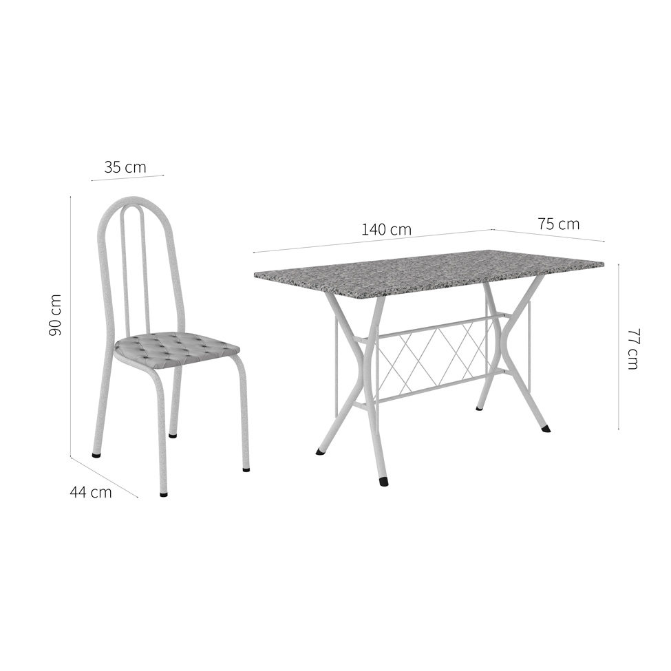 Conjunto de Mesa com 6 Cadeiras Bruna Cinza e Estampa Capitonê