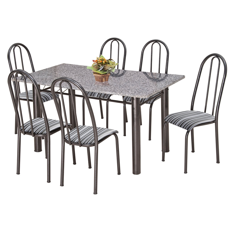 Conjunto de Mesa com 6 Cadeiras Primavera II Preto e Listrado