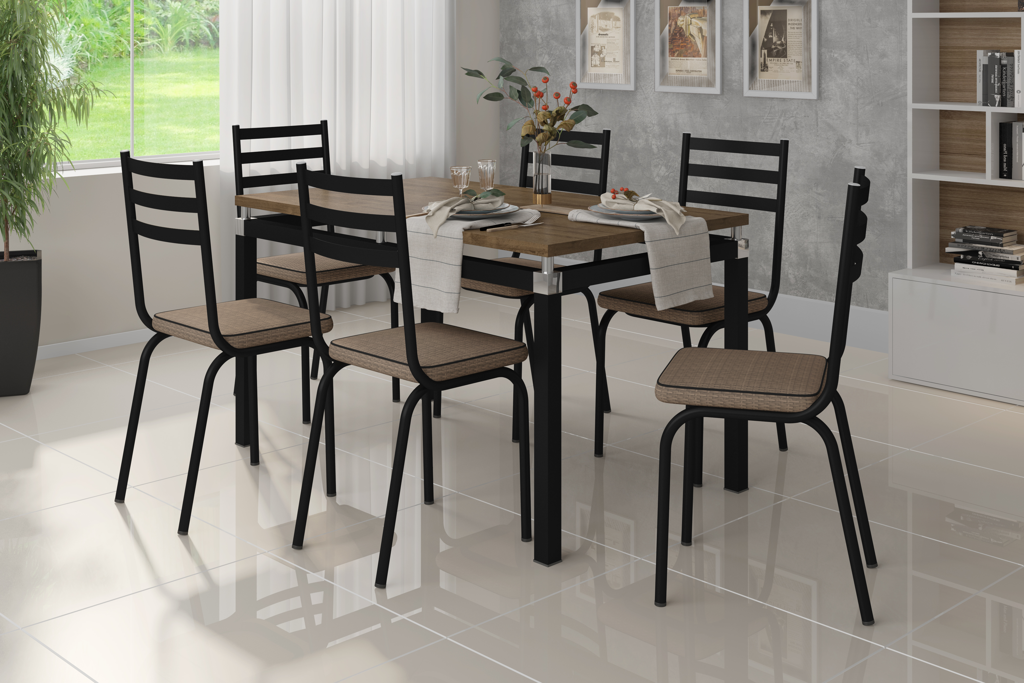 Conjunto de Mesa de Cozinha 6 Lugares Malva + Cor 7