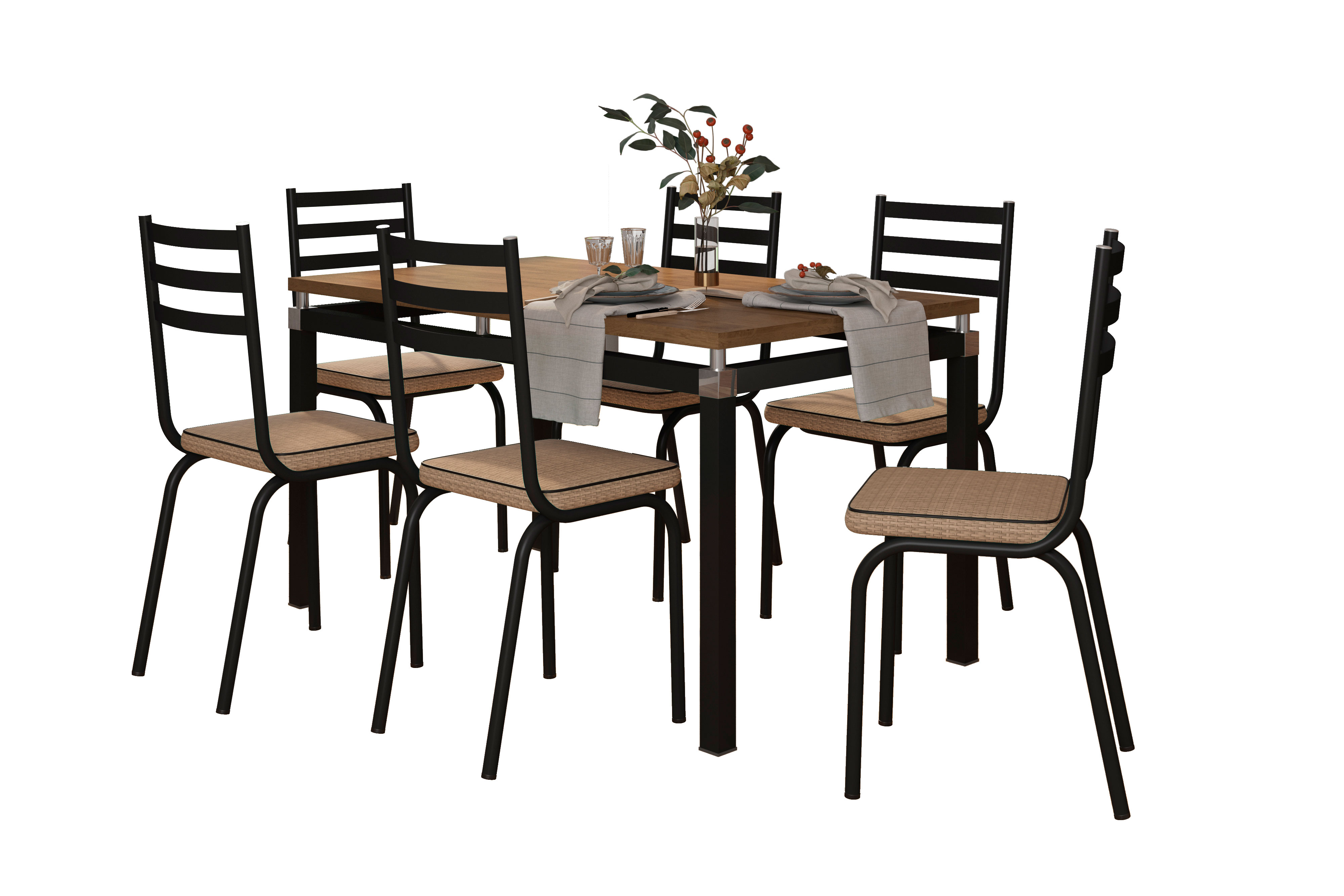 Conjunto de Mesa de Cozinha 6 Lugares Malva + Cor 7