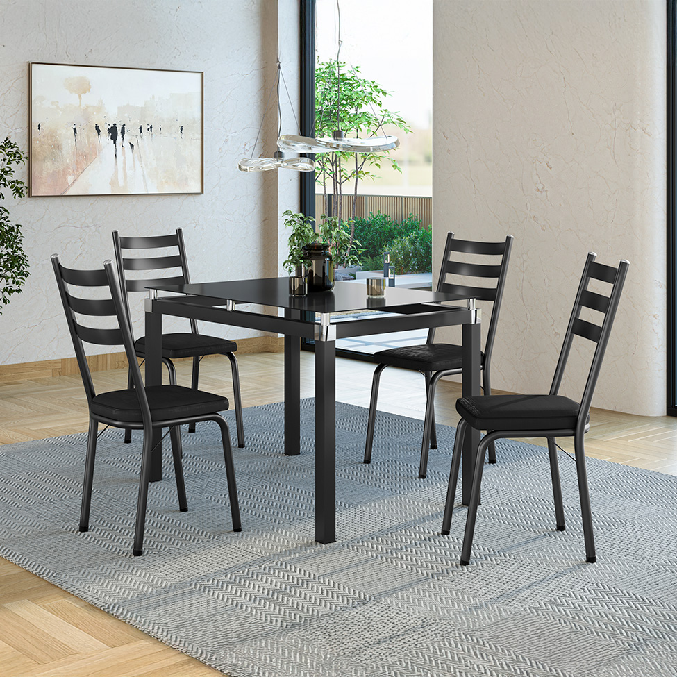 Conjunto de Mesa de Cozinha com 4 Lugares Malva I Preto