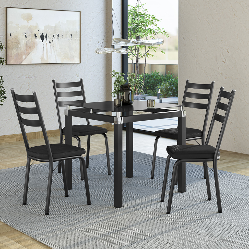 Conjunto de Mesa de Cozinha com 4 Lugares Malva II Preto