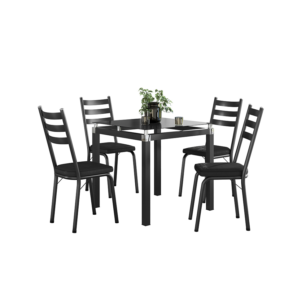 Conjunto de Mesa de Cozinha com 4 Lugares Malva II Preto