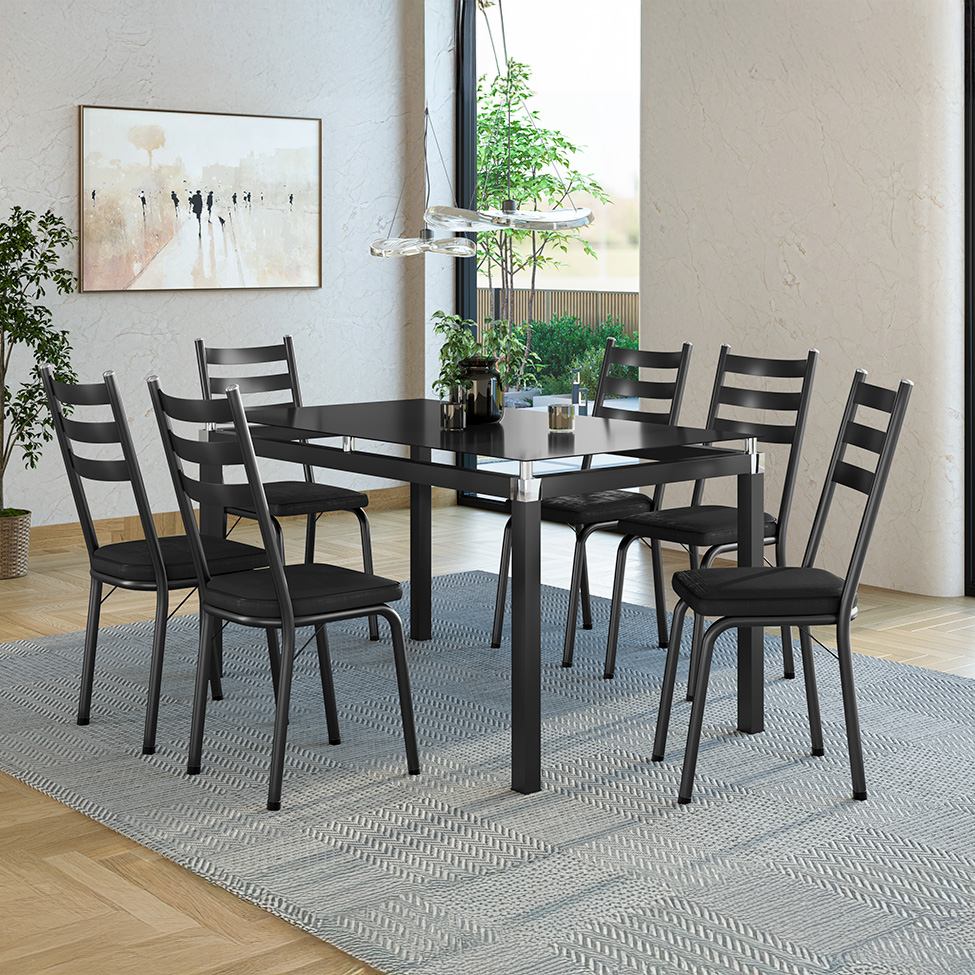 Conjunto de Mesa de Cozinha com 6 Lugares Malva Preto