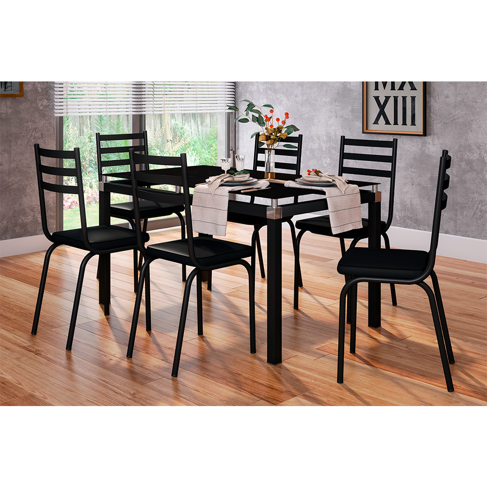 Conjunto de Mesa de Cozinha com 6 Lugares Malva Preto