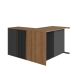 Conjunto de Mesa de Escritório em L e Armário Office 2 Portas 4 Gavetas Mel e Grafite